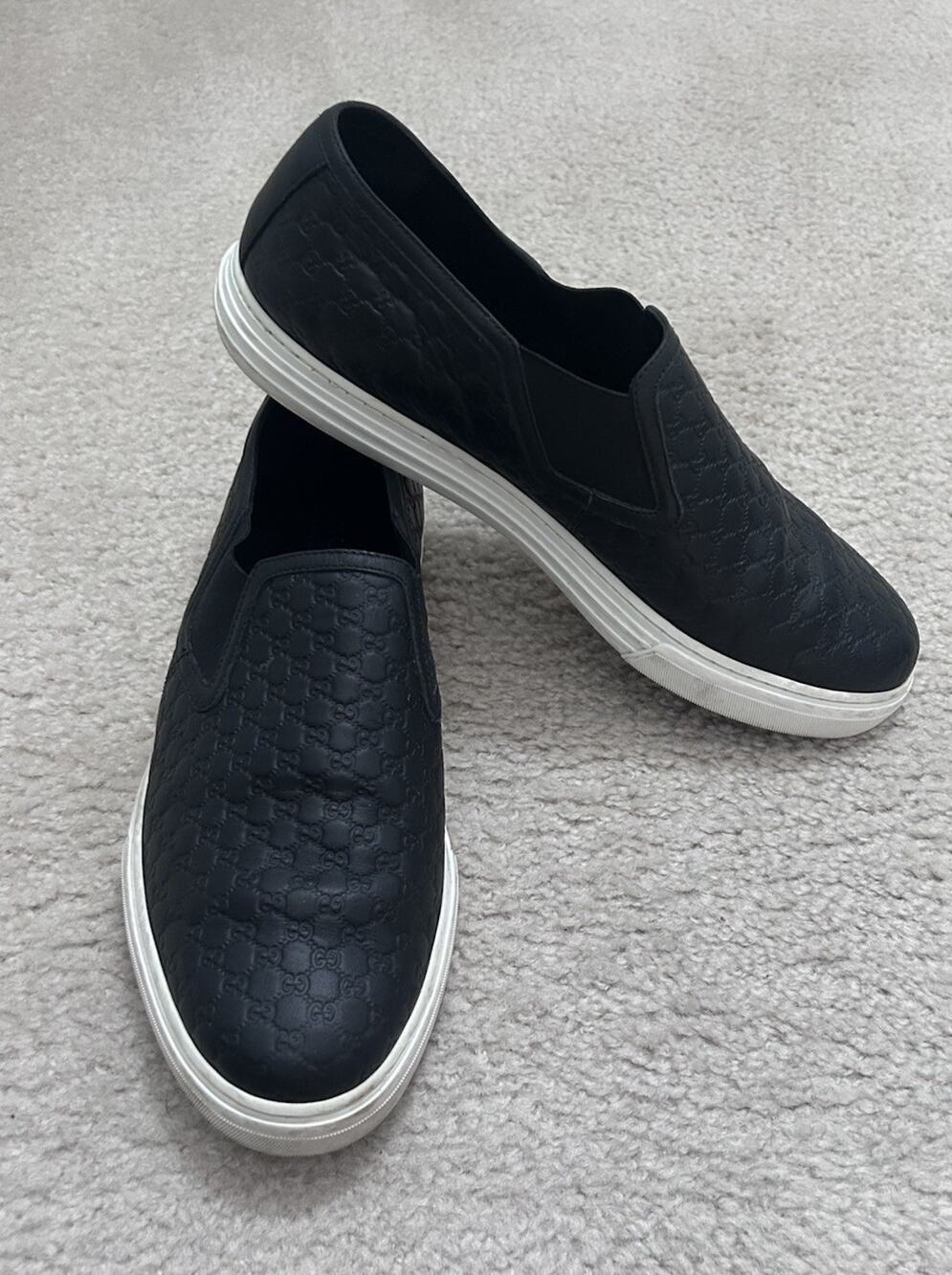 GUCCI BLACK LEATHER MICROGUCCISSIMA SLIP-ON SNEAKERS Sz GG 10 (US 11) 466872